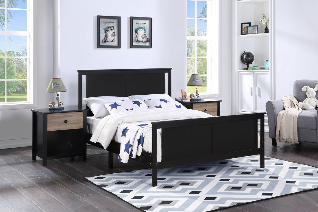 Connelly Reversible Panel Full Bed Black Vintage Walnut Black Solid Wood