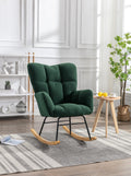 Mid Century Modern Teddy Fabric Tufted Upholstered Rocking Chair Padded Seat For Living Room Bedroom,Dark Green Dark Green Foam Wool