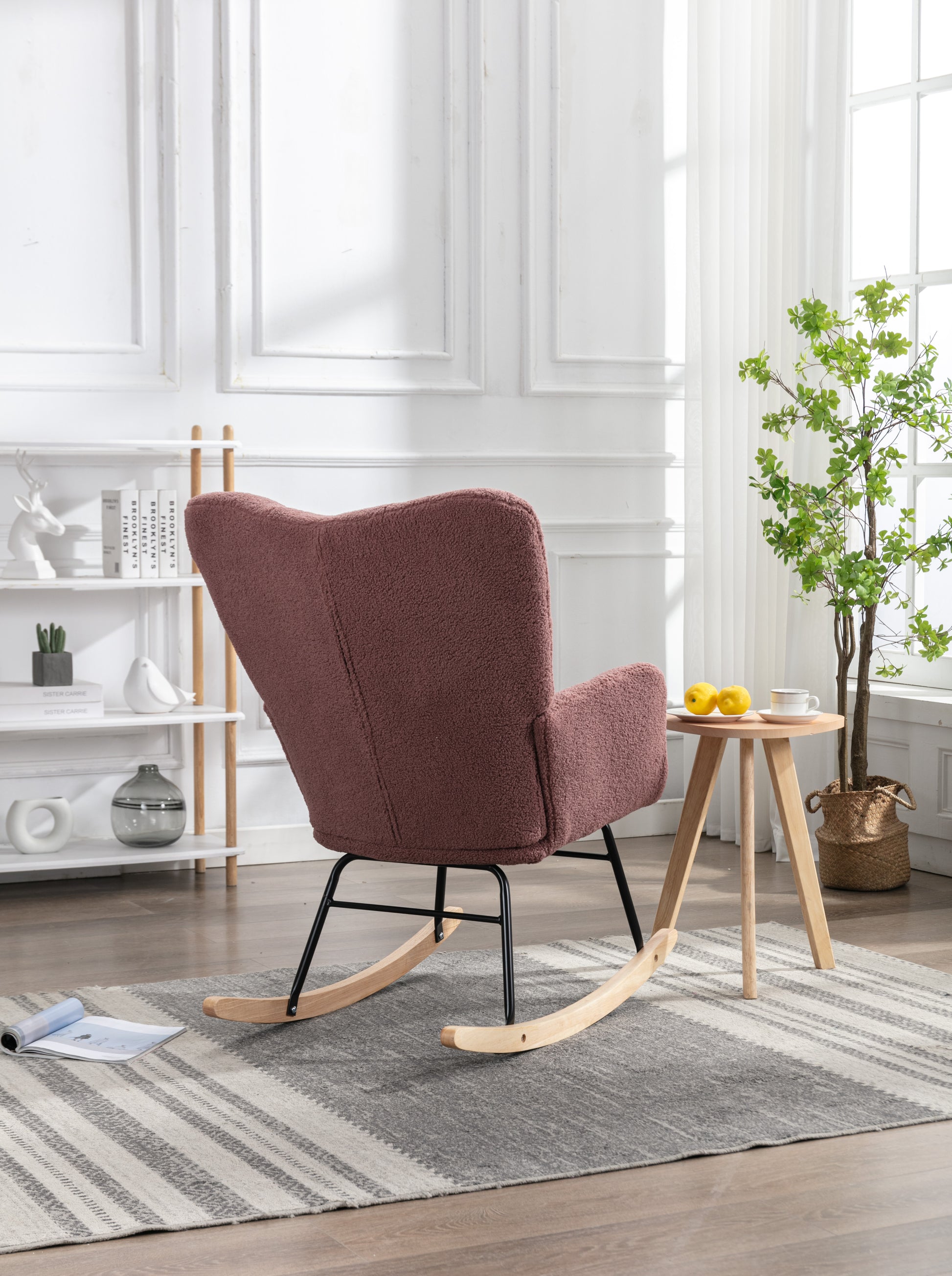 050 Teddy Fabric Rocking Gilder Nursery Chair For Living Room Indoor,Red Solid Red Bedroom Cotton Wipe Clean Modern Rocking Chairs Eucalyptus Tufted Back Foam Teddy