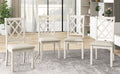 Mid Century Solid Wood 5 Piece Round Dining Table Set, Kitchen Table Set With Upholstered Chairs For Small Places, Walnut Table Beige Chair Wood Dining Room Solid Wood Rubberwood Round Dining Table With Chair Upholstered Chair Wood Walnut Slat Back Seats
