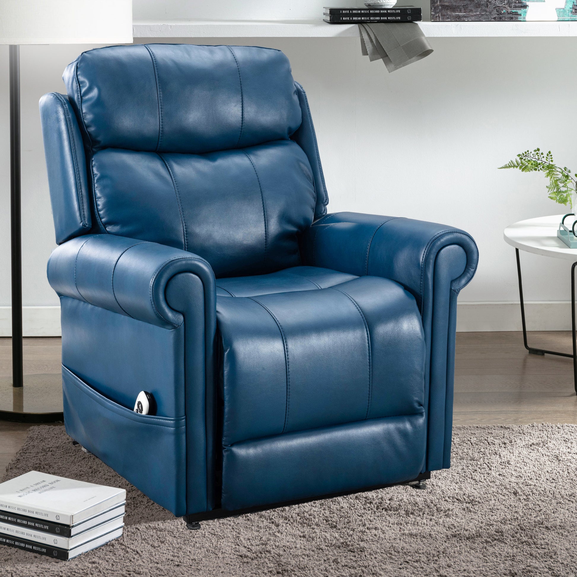 Lowell Navy Blue Leather Gel Lift Chair With Massage Navy Blue Foam Pu