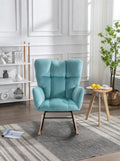 Mid Century Modern Velvet Tufted Upholstered Rocking Chair Padded Seat For Living Room Bedroom, Cyan Blue Cyan Foam Velvet