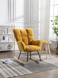 Mid Century Modern Teddy Fabric Tufted Upholstered Rocking Chair Padded Seat For Living Room Bedroom,Yellow Yellow Foam Wool