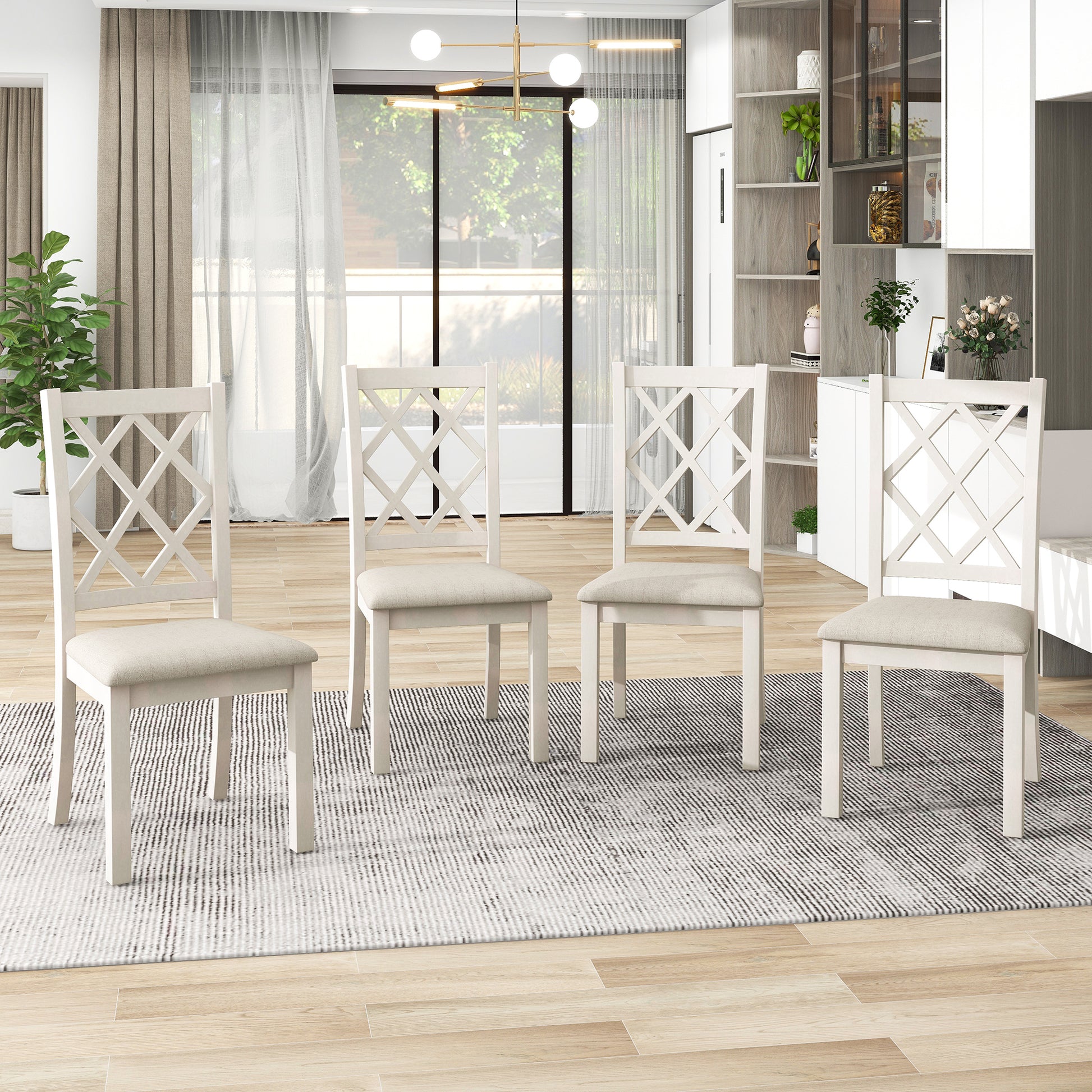 Mid Century Solid Wood 5 Piece Round Dining Table Set, Kitchen Table Set With Upholstered Chairs For Small Places, Walnut Table Beige Chair Wood Dining Room Solid Wood Rubberwood Round Dining Table With Chair Upholstered Chair Wood Walnut Slat Back Seats