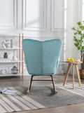 Mid Century Modern Velvet Tufted Upholstered Rocking Chair Padded Seat For Living Room Bedroom, Cyan Blue Cyan Foam Velvet