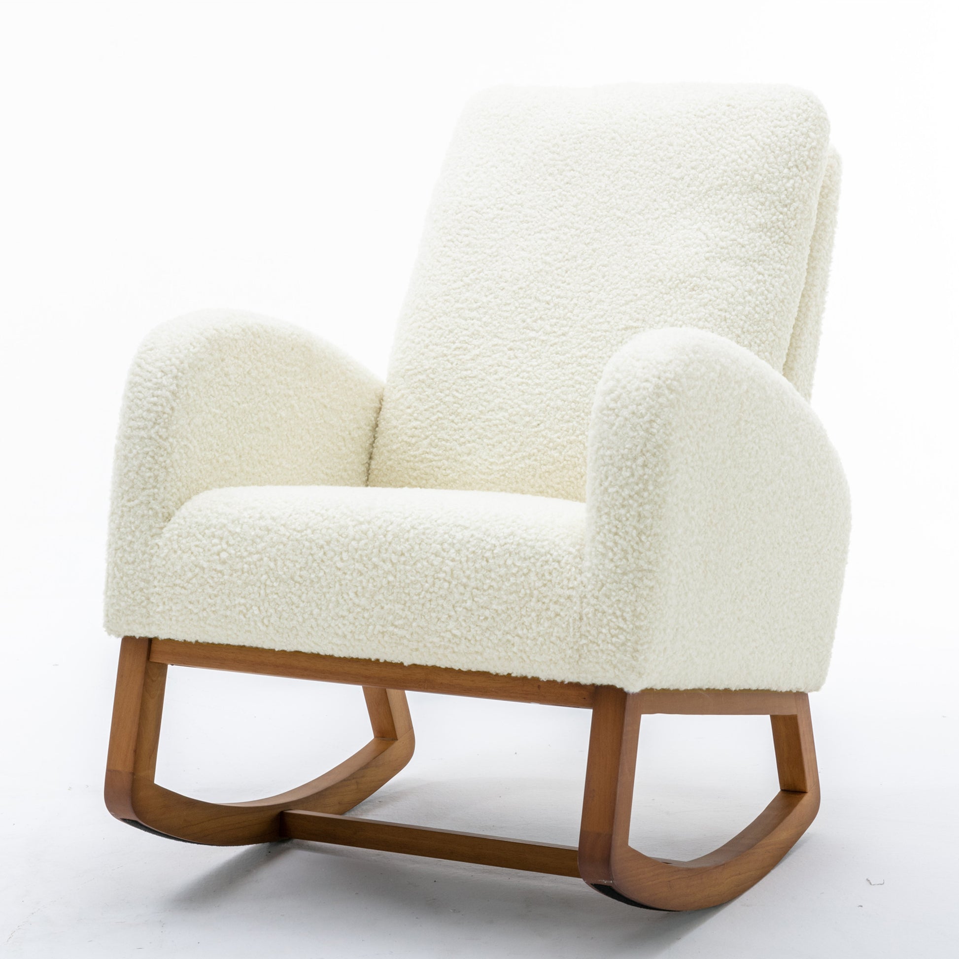 Coolmore Rocking Chair, Modern Glider Chair, Recliner Armchair With Wood Legs And Side Pocket, Nursery Rocking Accent Chair With High Back For Living Room Bedroom White Teddy White Teddy Foam Solid Wood