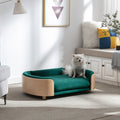 Scandinavian Style Elevated Dog Bed Pet Sofa With Solid Wood Legs And Bent Wood Back, Velvet Cushion,Large Size Green Foam Solid Wood