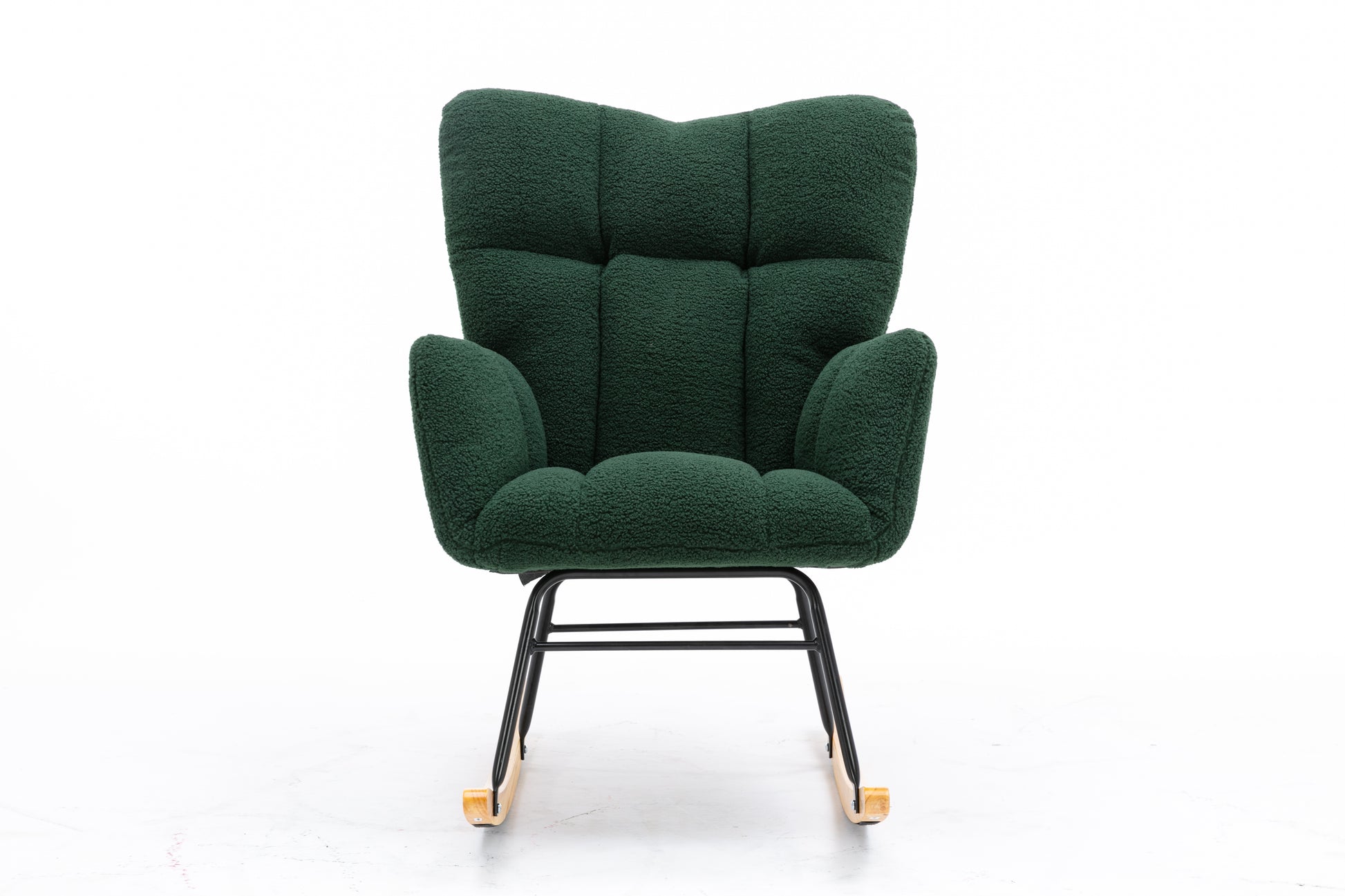 Mid Century Modern Teddy Fabric Tufted Upholstered Rocking Chair Padded Seat For Living Room Bedroom,Dark Green Dark Green Foam Wool