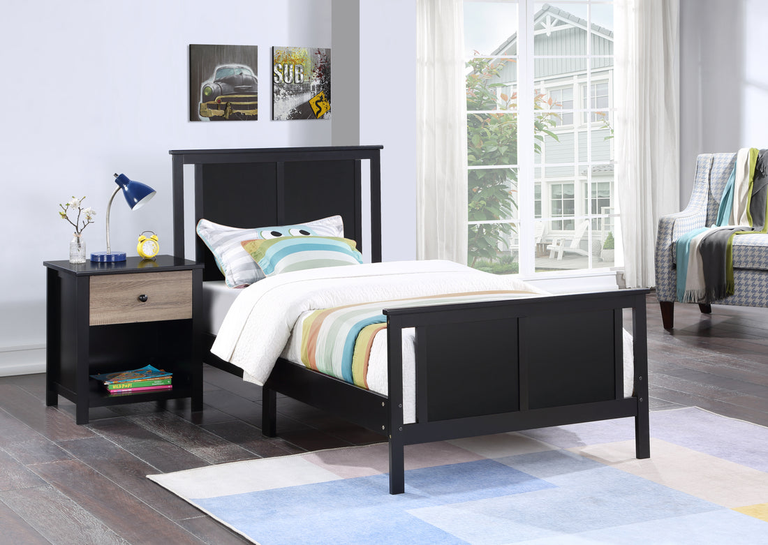 Connelly Reversible Panel Twin Bed Black Vintage Walnut Black Solid Wood