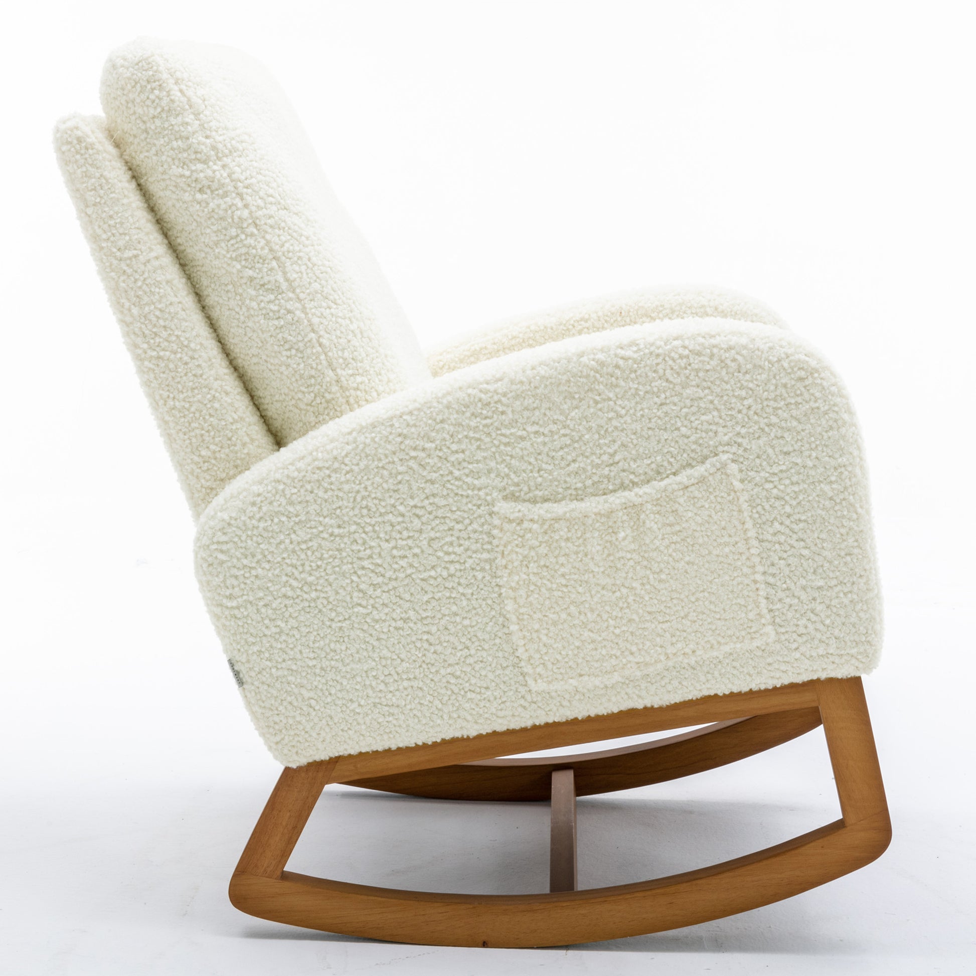 Coolmore Rocking Chair, Modern Glider Chair, Recliner Armchair With Wood Legs And Side Pocket, Nursery Rocking Accent Chair With High Back For Living Room Bedroom White Teddy White Teddy Foam Solid Wood