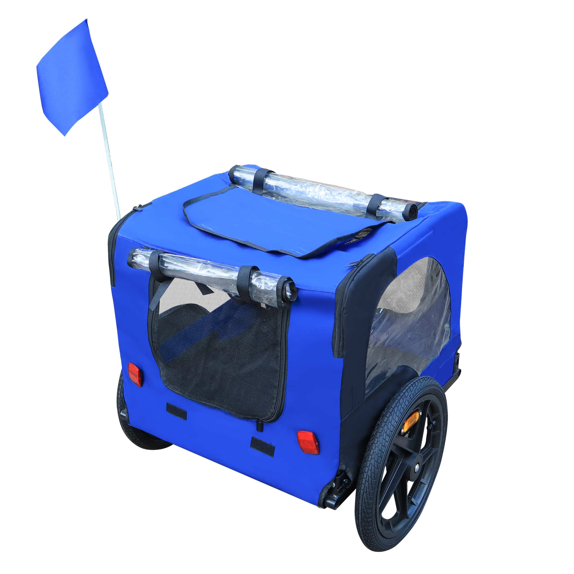 Blue High Quality 16 Inch Air Wheel Pet Bike Trailer For Dogs Foldable Bicycle Pet Trailer Blue Oxford Fabric Steel