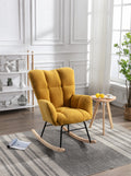 Mid Century Modern Teddy Fabric Tufted Upholstered Rocking Chair Padded Seat For Living Room Bedroom,Yellow Yellow Foam Wool