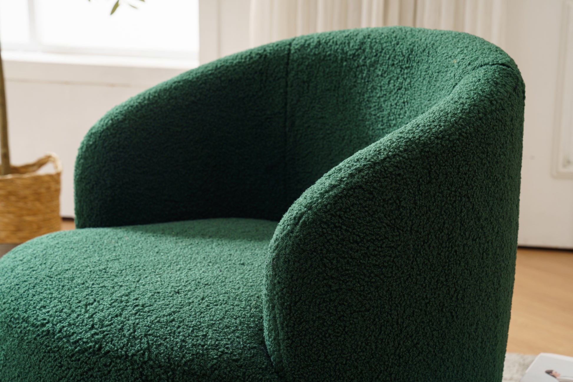 Teddy Fabric Swivel Accent Armchair Barrel Chair With Black Powder Coating Metal Ring,Dark Green Green Foam Upholstered