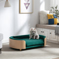 Scandinavian Style Elevated Dog Bed Pet Sofa With Solid Wood Legs And Bent Wood Back, Velvet Cushion,Large Size Green Foam Solid Wood