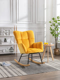 Mid Century Modern Velvet Tufted Upholstered Rocking Chair Padded Seat For Living Room Bedroom, Yellow Yellow Foam Velvet