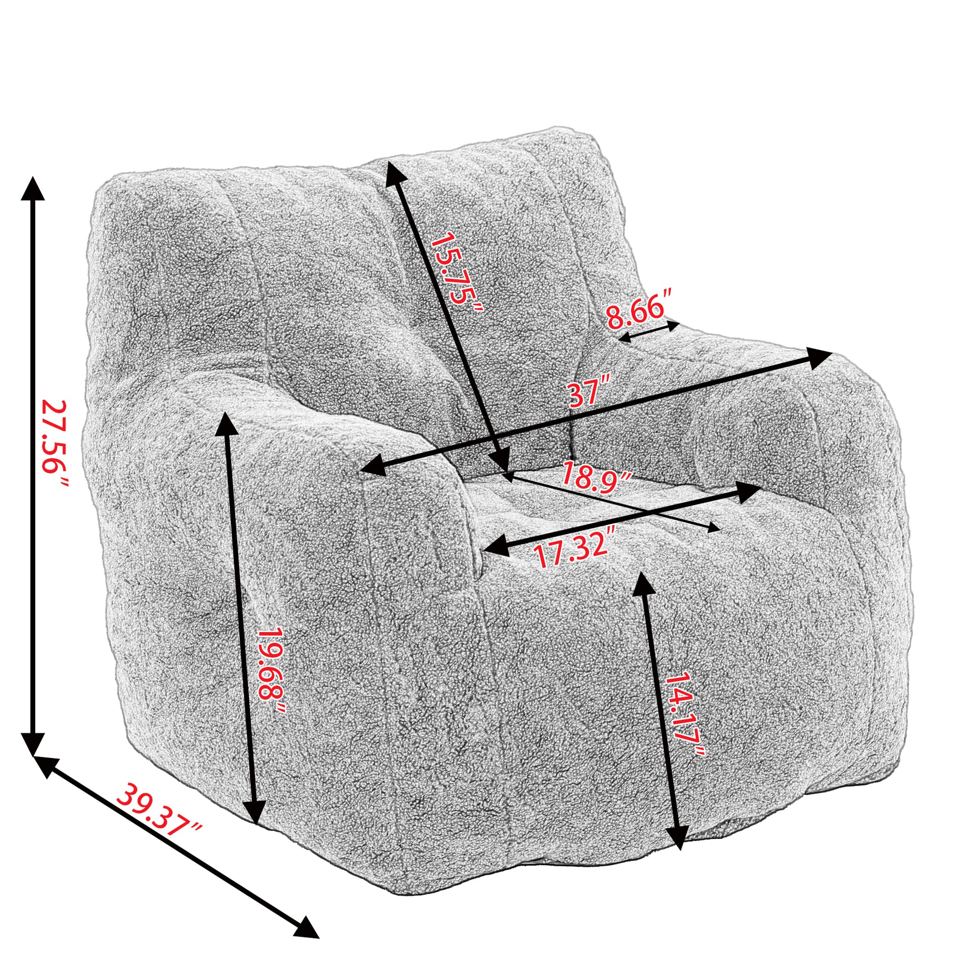 010 Soft Teddy Fabric Tufted Foam Bean Bag Chair With Teddy Fabric Coffee Coffee Soft Modern Foam Teddy