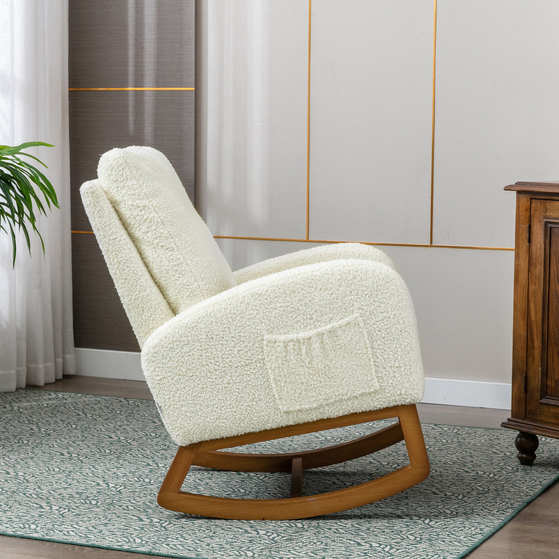 Coolmore Rocking Chair, Modern Glider Chair, Recliner Armchair With Wood Legs And Side Pocket, Nursery Rocking Accent Chair With High Back For Living Room Bedroom White Teddy White Teddy Foam Solid Wood