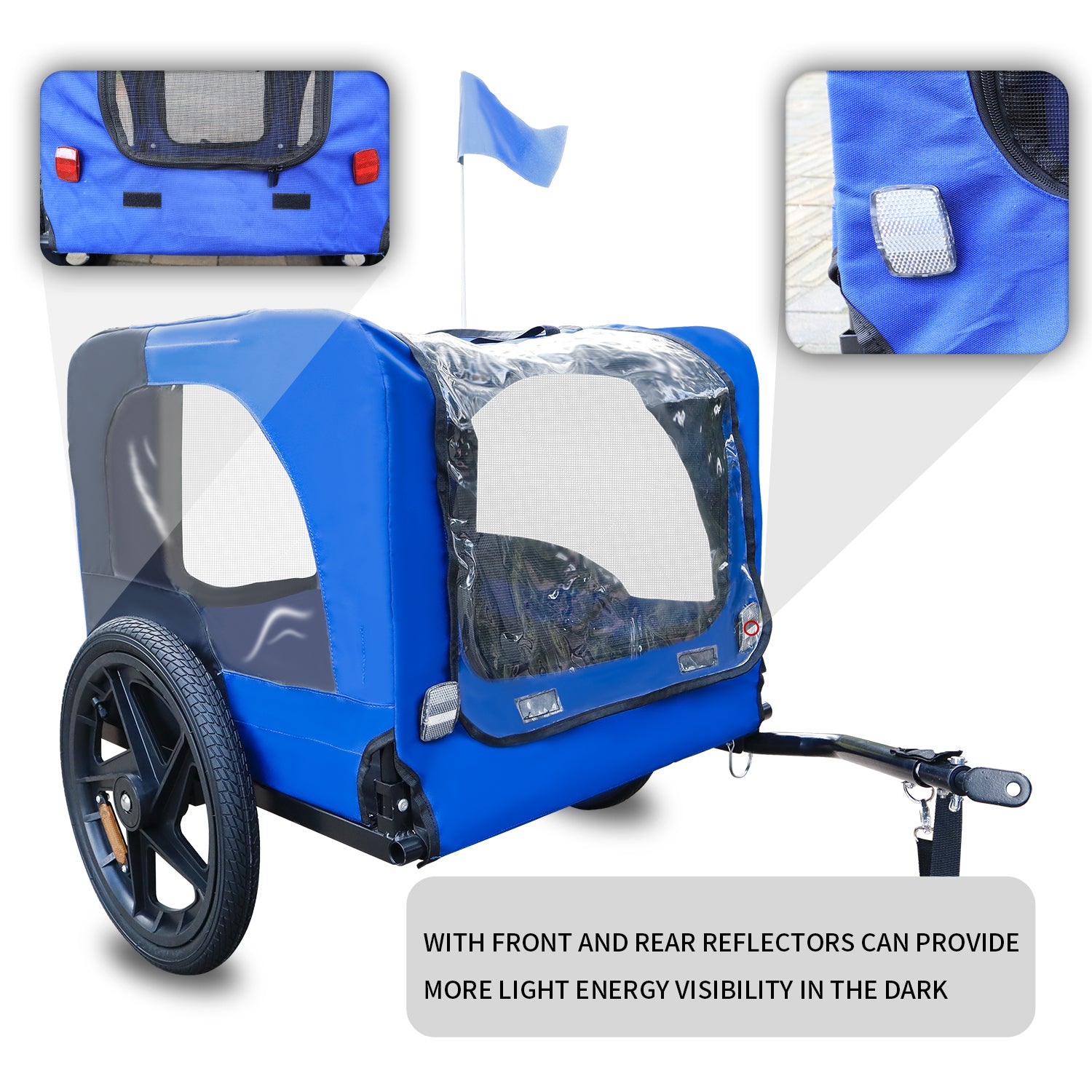 Blue High Quality 16 Inch Air Wheel Pet Bike Trailer For Dogs Foldable Bicycle Pet Trailer Blue Oxford Fabric Steel