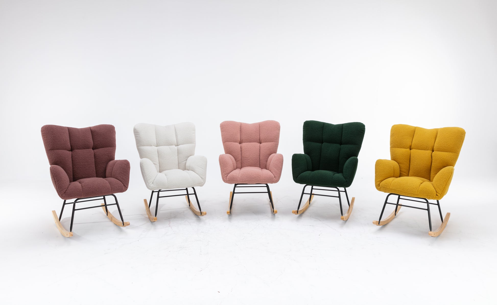 Mid Century Modern Teddy Fabric Tufted Upholstered Rocking Chair Padded Seat For Living Room Bedroom,Yellow Yellow Foam Wool