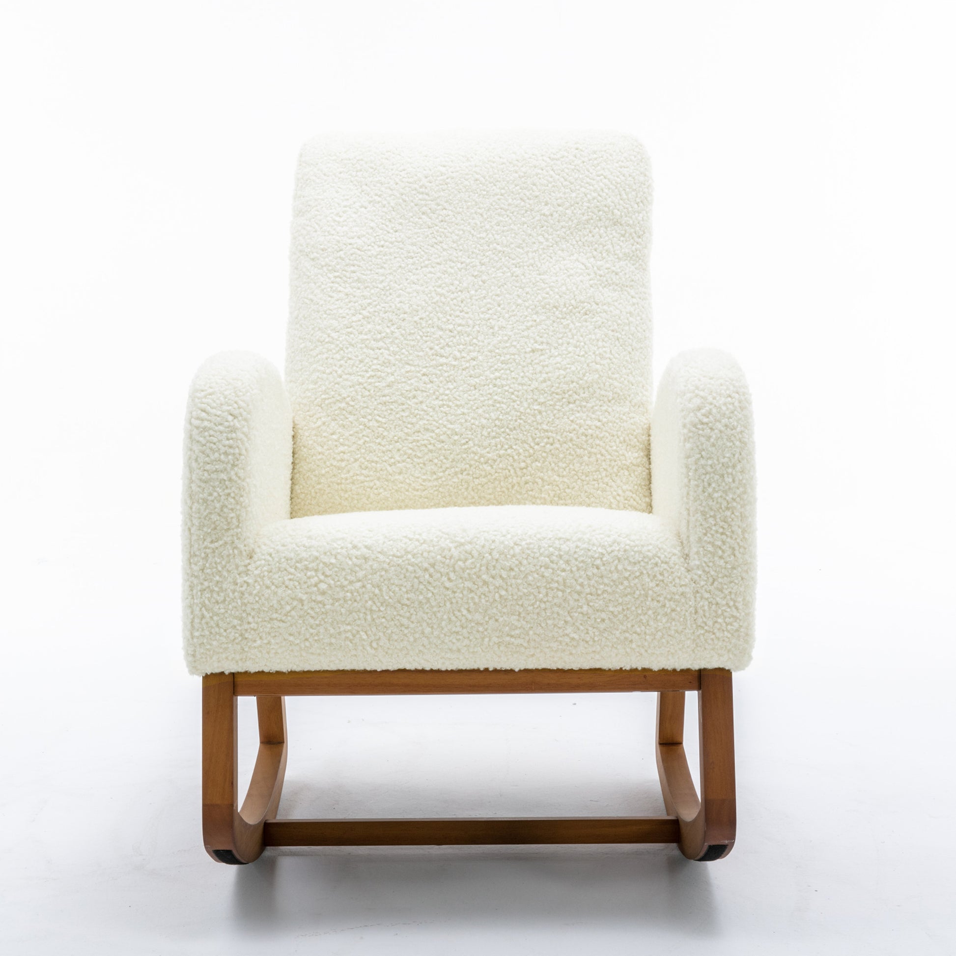 Coolmore Rocking Chair, Modern Glider Chair, Recliner Armchair With Wood Legs And Side Pocket, Nursery Rocking Accent Chair With High Back For Living Room Bedroom White Teddy White Teddy Foam Solid Wood