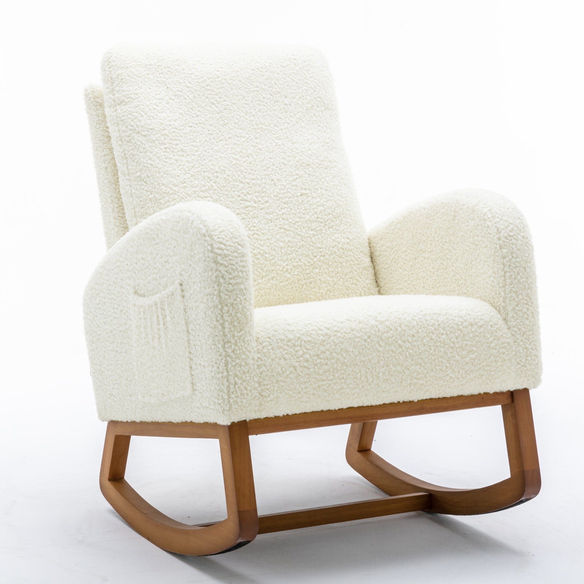 Coolmore Rocking Chair, Modern Glider Chair, Recliner Armchair With Wood Legs And Side Pocket, Nursery Rocking Accent Chair With High Back For Living Room Bedroom White Teddy White Teddy Foam Solid Wood