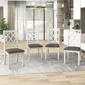 Mid Century Solid Wood 5 Piece Round Dining Table Set, Kitchen Table Set With Upholstered Chairs For Small Places, Brown Table Gray Chair Brown Wood Dining Room Solid Wood Rubberwood Round Dining Table With Chair Upholstered Chair Wood Brown Slat Back