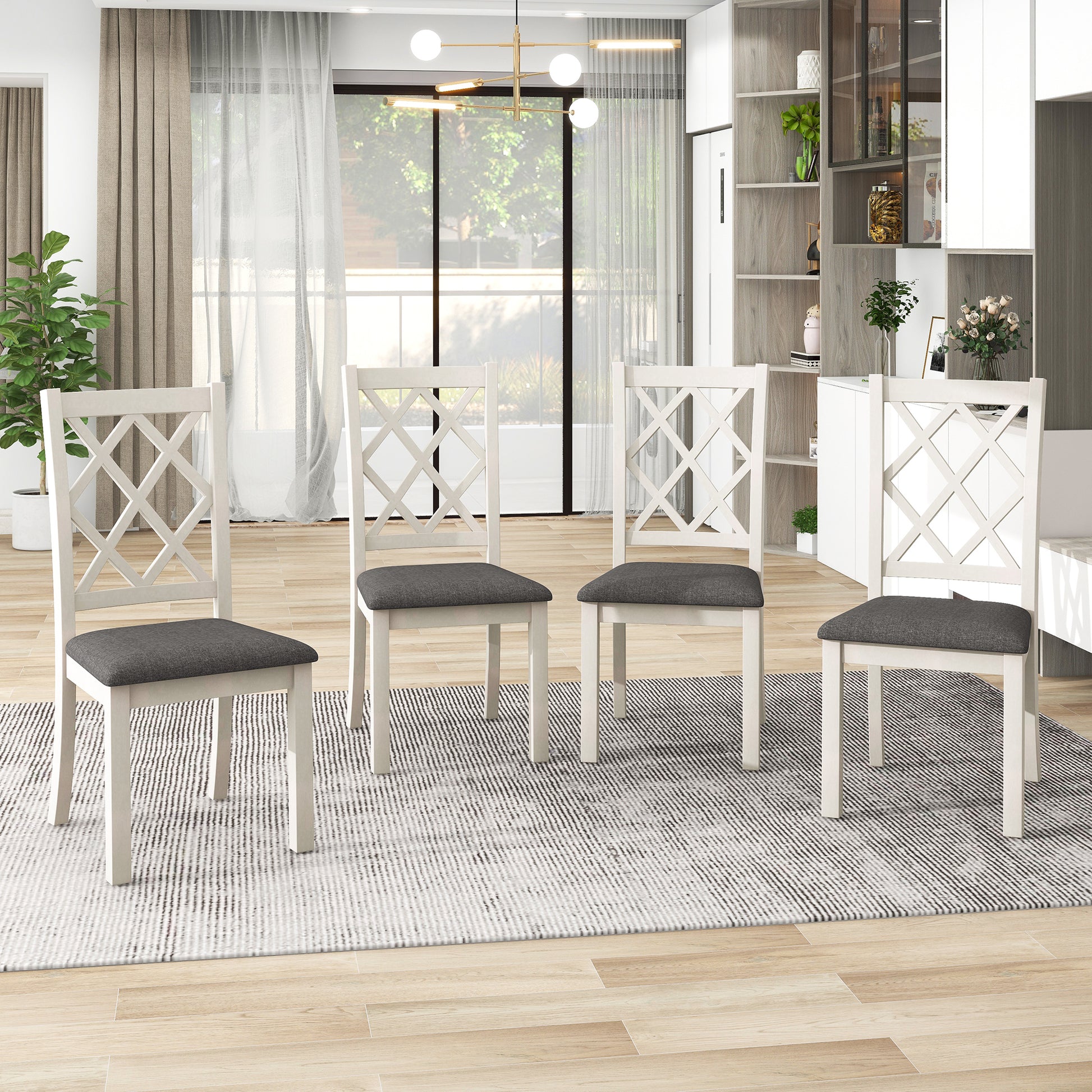 Mid Century Solid Wood 5 Piece Round Dining Table Set, Kitchen Table Set With Upholstered Chairs For Small Places, Brown Table Gray Chair Brown Wood Dining Room Solid Wood Rubberwood Round Dining Table With Chair Upholstered Chair Wood Brown Slat Back