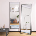 Wall Mounted Alloy Frame Full Length Mirror, Black Black Glass