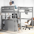 Full Size Loft Bed With Desk And Shelves,Two Built In Drawers,Gray Gray Pine