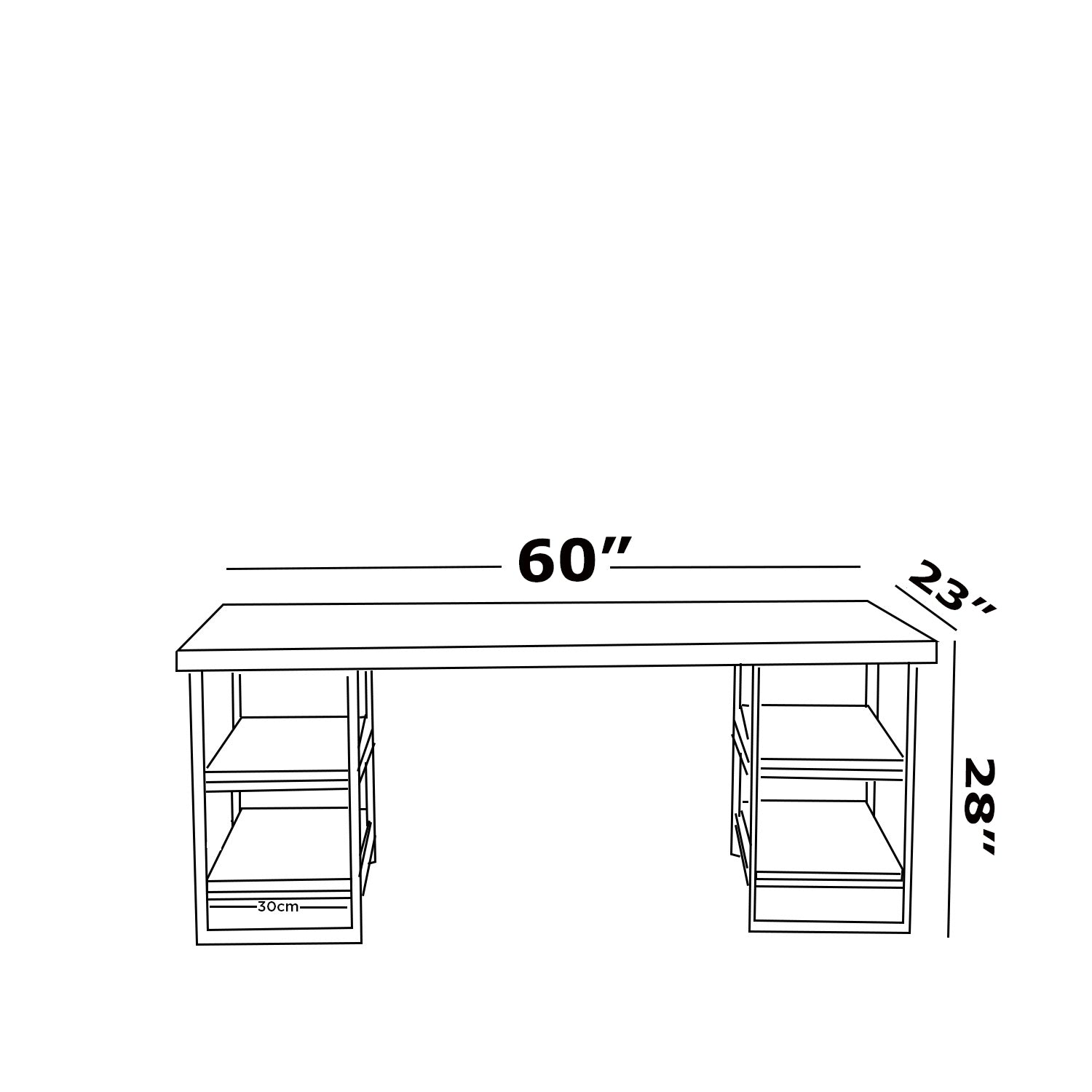 Furnish Home Store Buket Metal Frame 60" Extra Wide Wood Top 4 Shelves Writing And Computer Desk For Home Office, Black Black Solid Wood