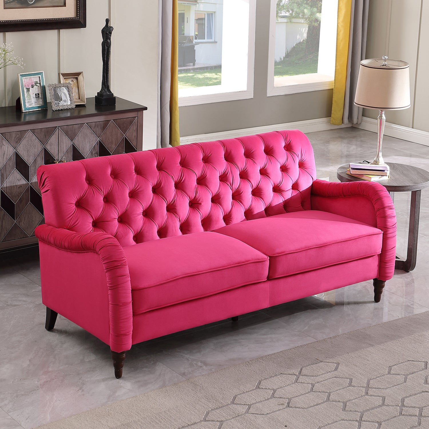 Rose Red Chesterfield 3 Seater ,Modern Sofa Rose Red Velvet