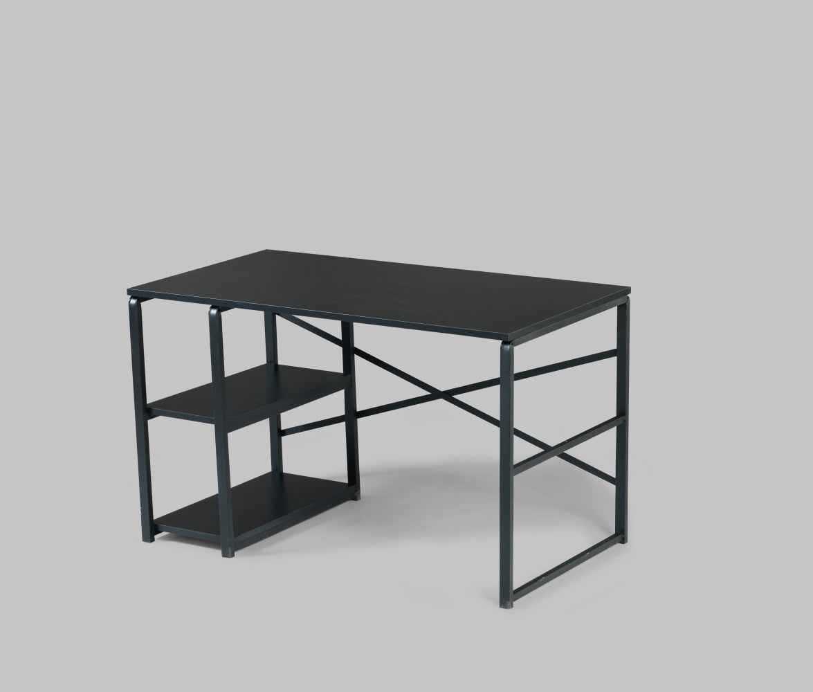 Furnish Home Store Sage Black Metal Frame 47" Wooden Top 2 Shelves Writing And Computer Desk For Home Office, Black Black Solid Wood