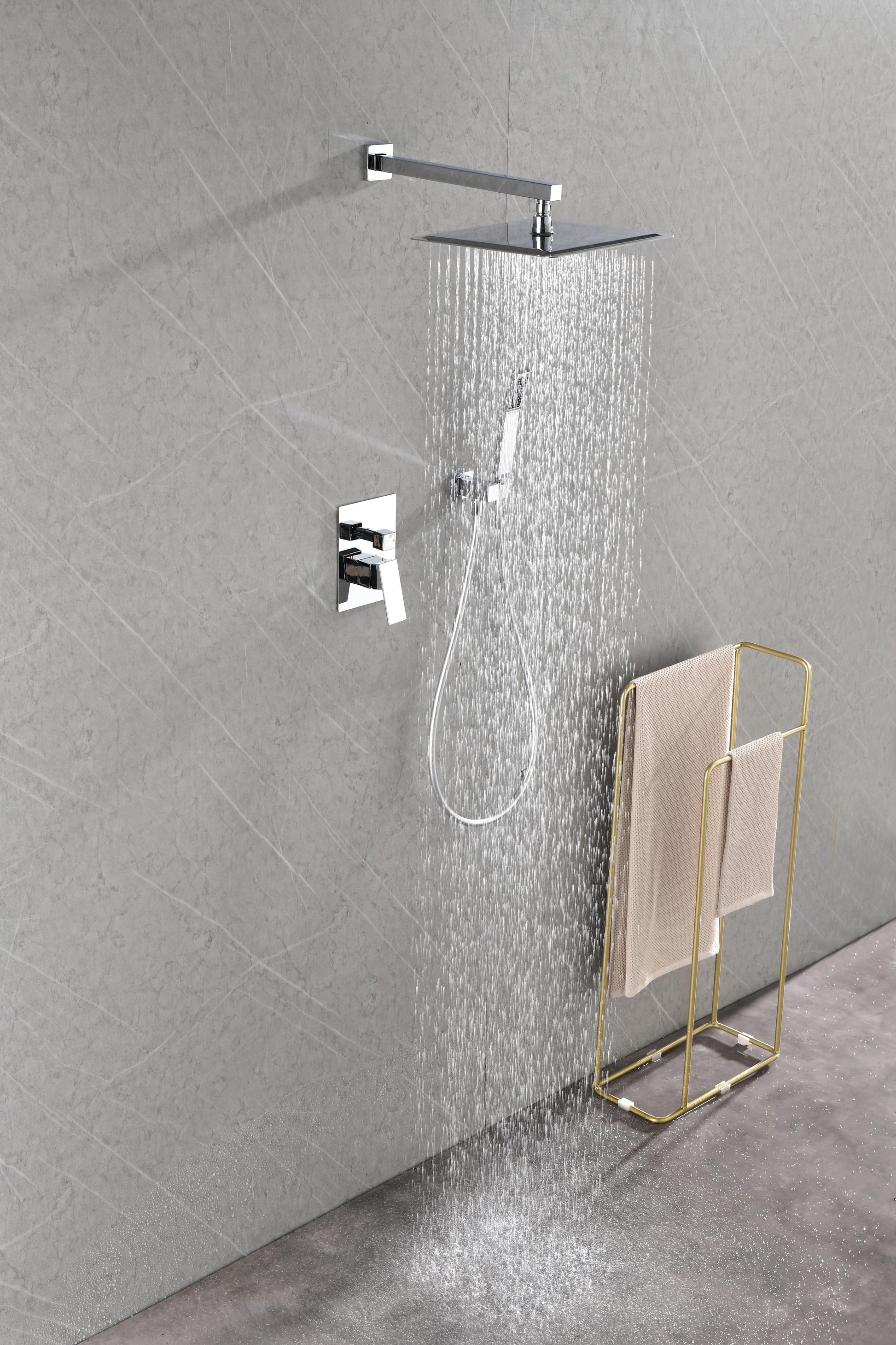 Shower Set System Bathroom Luxury Rain Mixer Shower Combo Set Wall Mounted Rainfall Shower Head Faucet White Brass