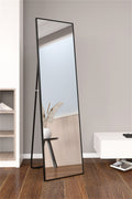 Wall Mounted Alloy Frame Full Length Mirror, Black Black Glass