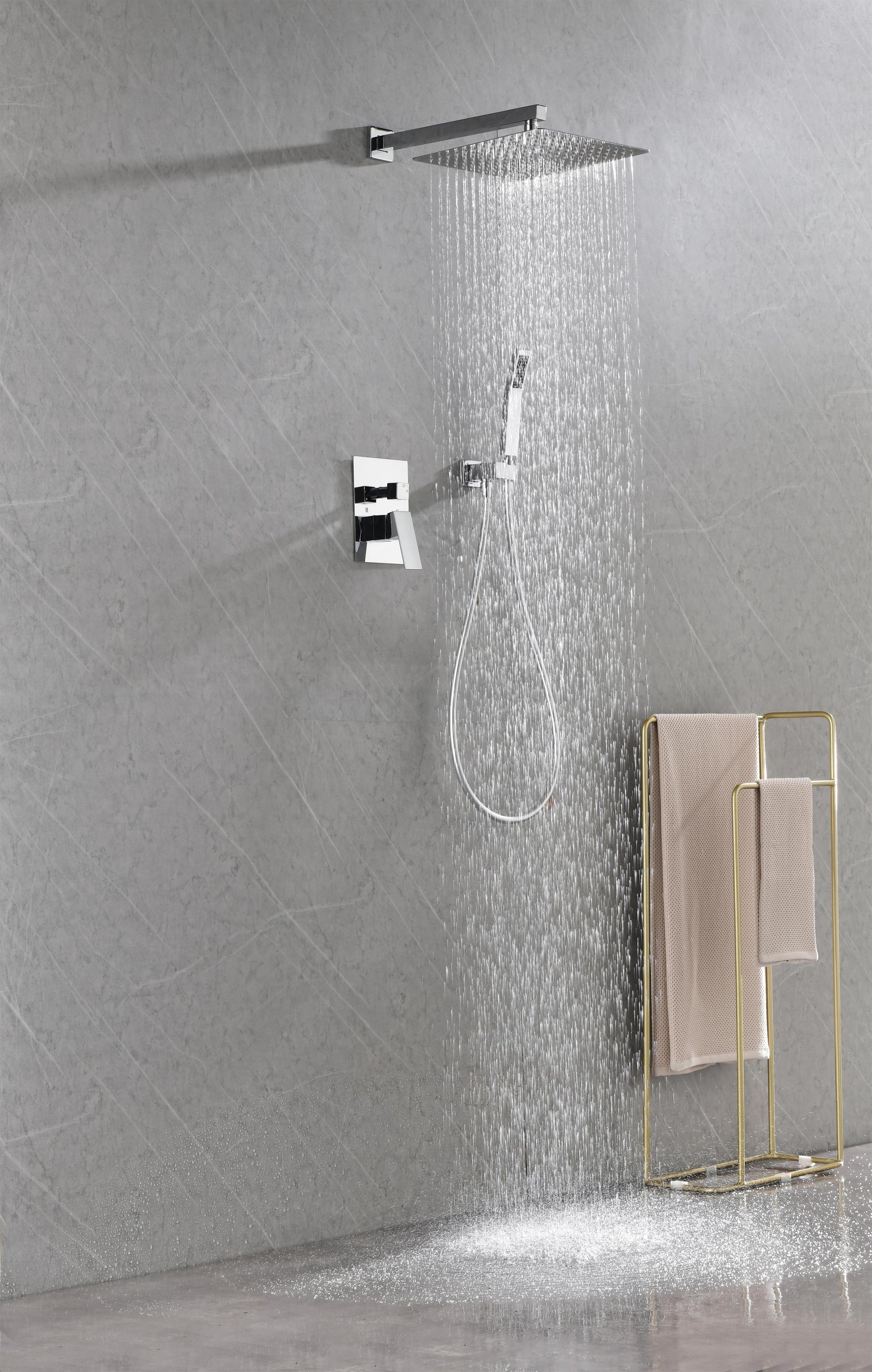 Shower Set System Bathroom Luxury Rain Mixer Shower Combo Set Wall Mounted Rainfall Shower Head Faucet White Brass