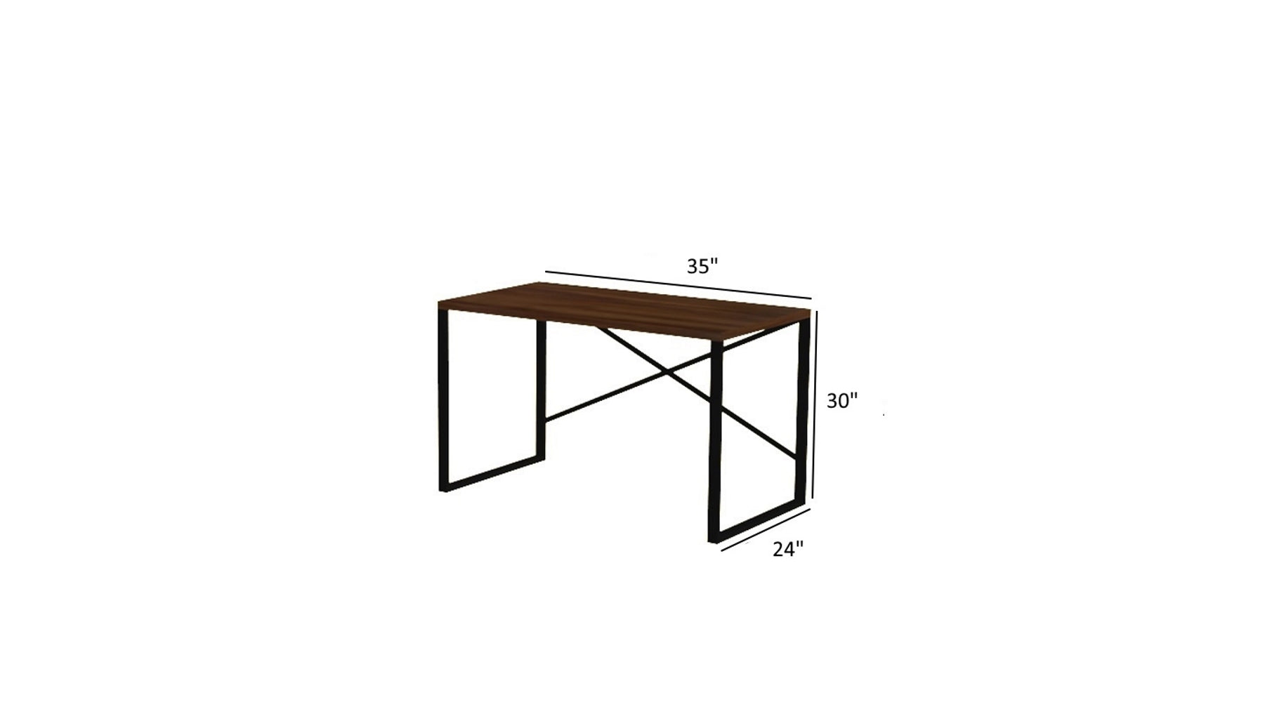 Furnish Home Store Lator Black Metal Frame 35" Wooden Top Small Writing And Computer Desk For Teens Bedroom, Walnut Black Solid Wood