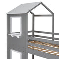 Twin Over Twin Bunk Bed Wood Bed With Roof, Window, Guardrail, Ladder White Grey Solid Wood