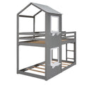 Twin Over Twin Bunk Bed Wood Bed With Roof, Window, Guardrail, Ladder White Grey Solid Wood