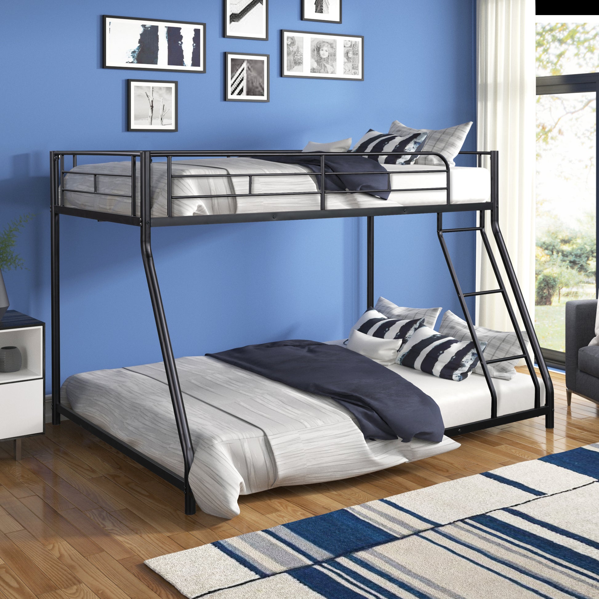 Metal Twin Over Full Bunk Bed Heavy Duty Sturdy Metal Noise Reduced Safety Guardrail Cpc Certified No Box Spring Needed Black Metal