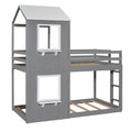 Twin Over Twin Bunk Bed Wood Bed With Roof, Window, Guardrail, Ladder White Grey Solid Wood