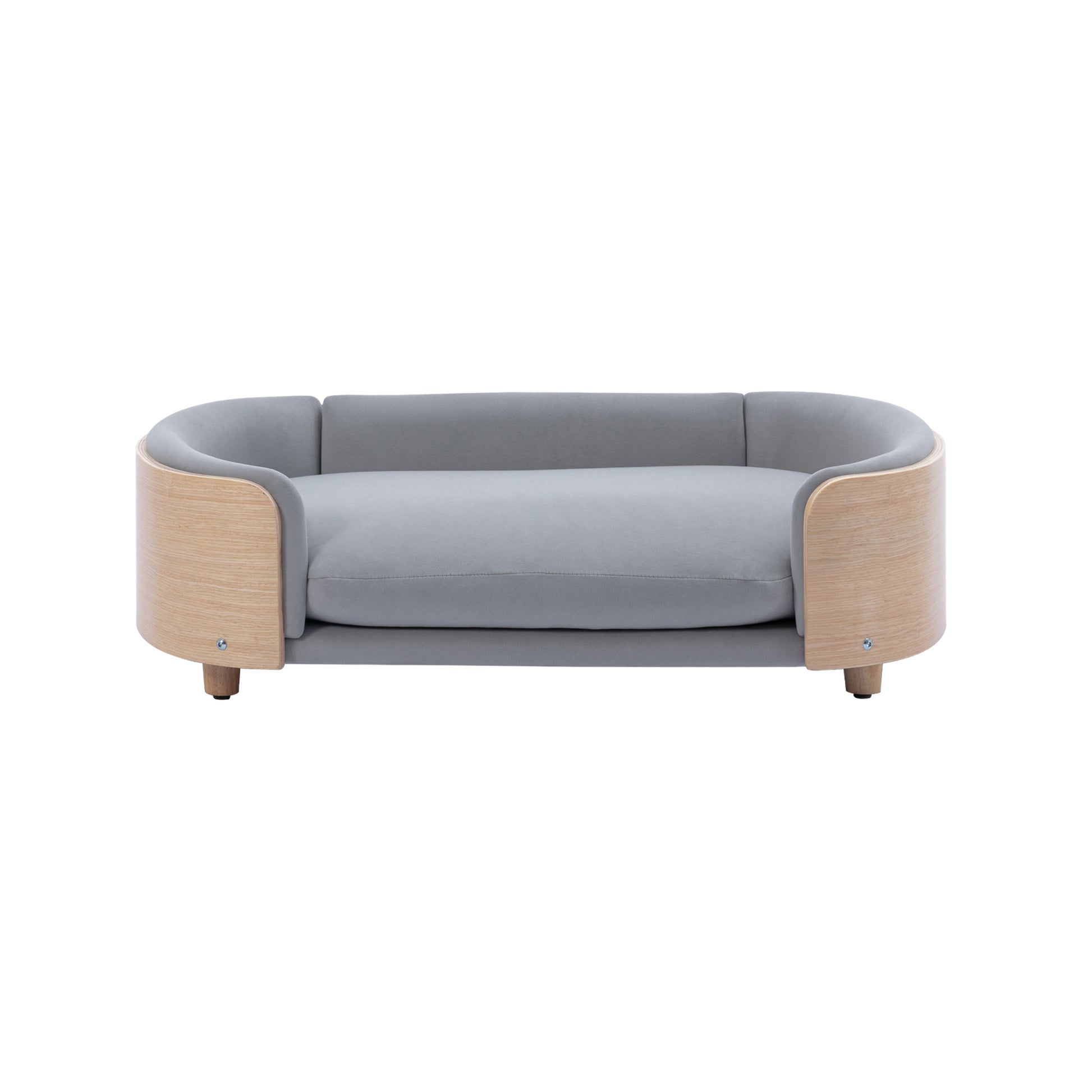 Scandinavian Style Elevated Dog Bed Pet Sofa With Solid Wood Legs And Bent Wood Back, Velvet Cushion,Large Size Light Grey Foam Solid Wood