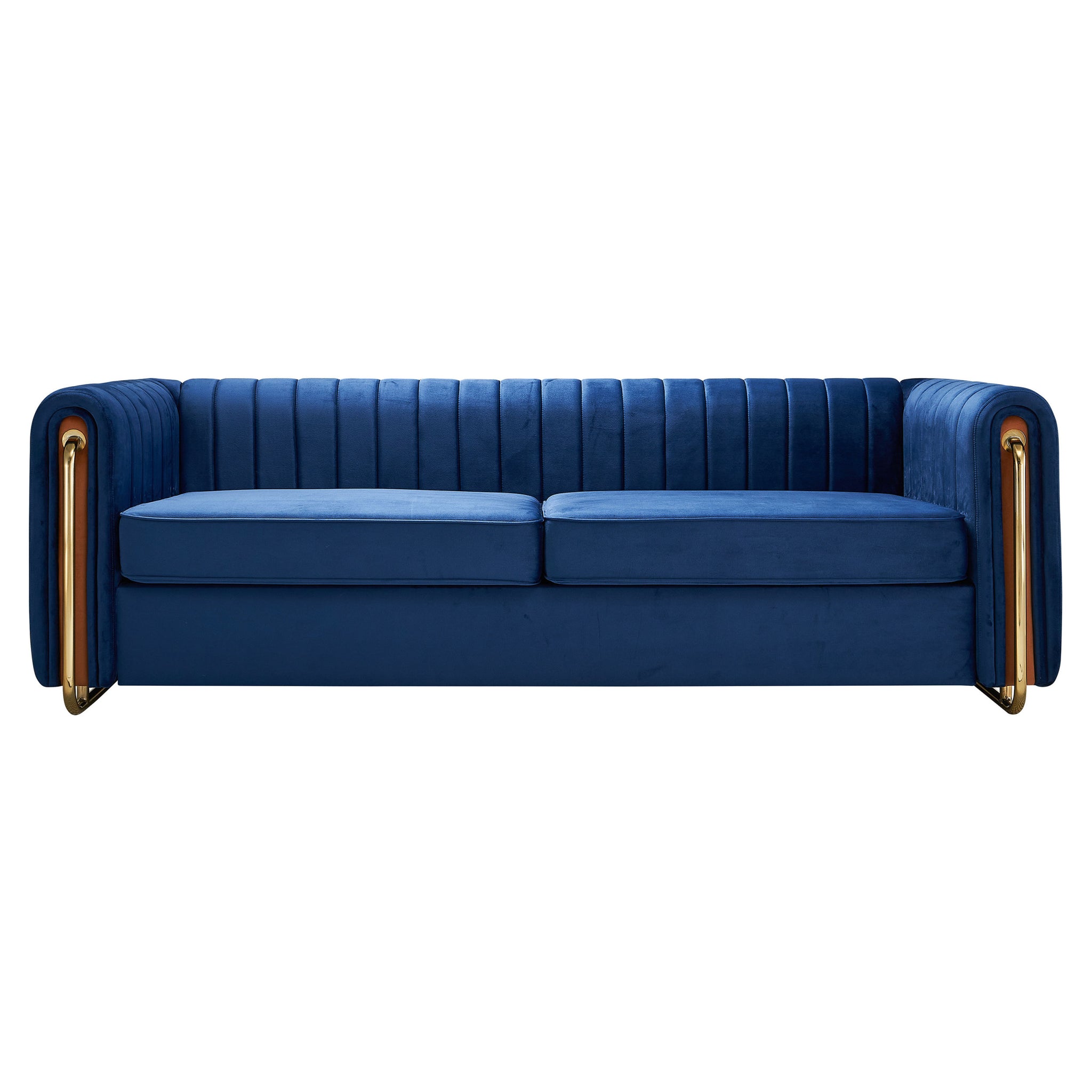 Contemporary Velvet Sofa Couch 84.25''W For Living Room, Blue Blue Velvet Wood Primary Living Space Tufted Back Modern Rolled Arms Foam Velvet 2 Seat