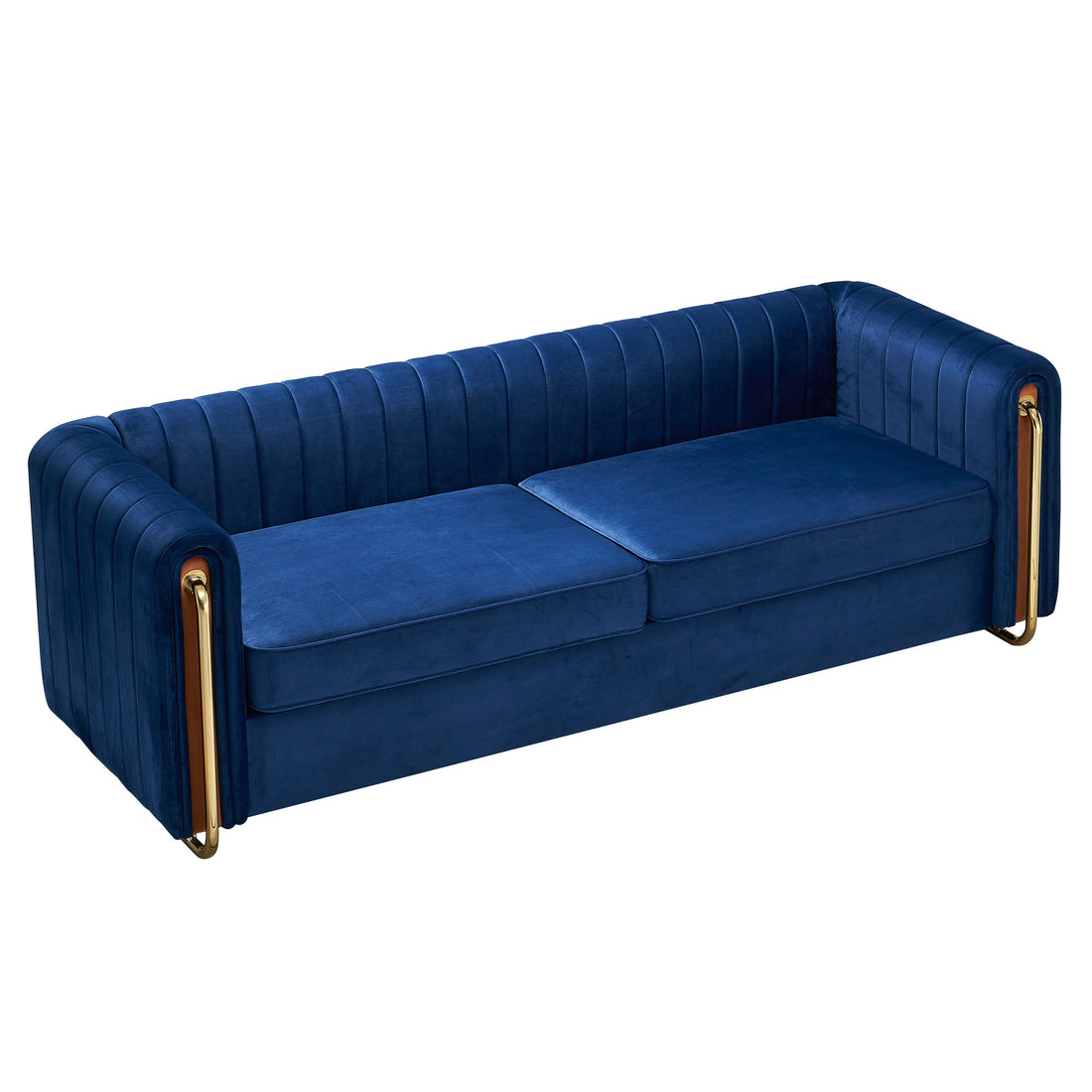 Contemporary Velvet Sofa Couch 84.25''W For Living Room, Blue Blue Velvet Wood Primary Living Space Tufted Back Modern Rolled Arms Foam Velvet 2 Seat