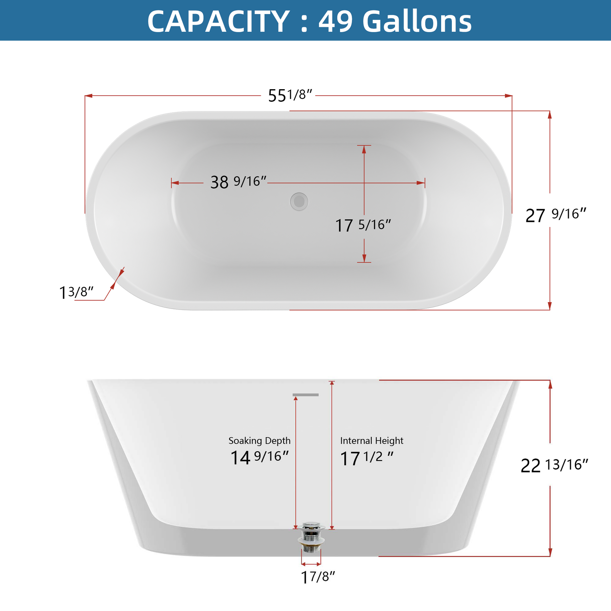 55" Acrylic Free Standing Tub Classic Oval Shape Soaking Tub, Adjustable Freestanding Bathtub With Integrated Slotted Overflow And Chrome Pop Up Drain Anti Clogging Gloss White Gloss White Oval Bathroom Freestanding Tubs Polished Less Than 59 In Modern