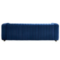 Contemporary Velvet Sofa Couch 84.25''W For Living Room, Blue Blue Velvet Wood Primary Living Space Tufted Back Modern Rolled Arms Foam Velvet 2 Seat