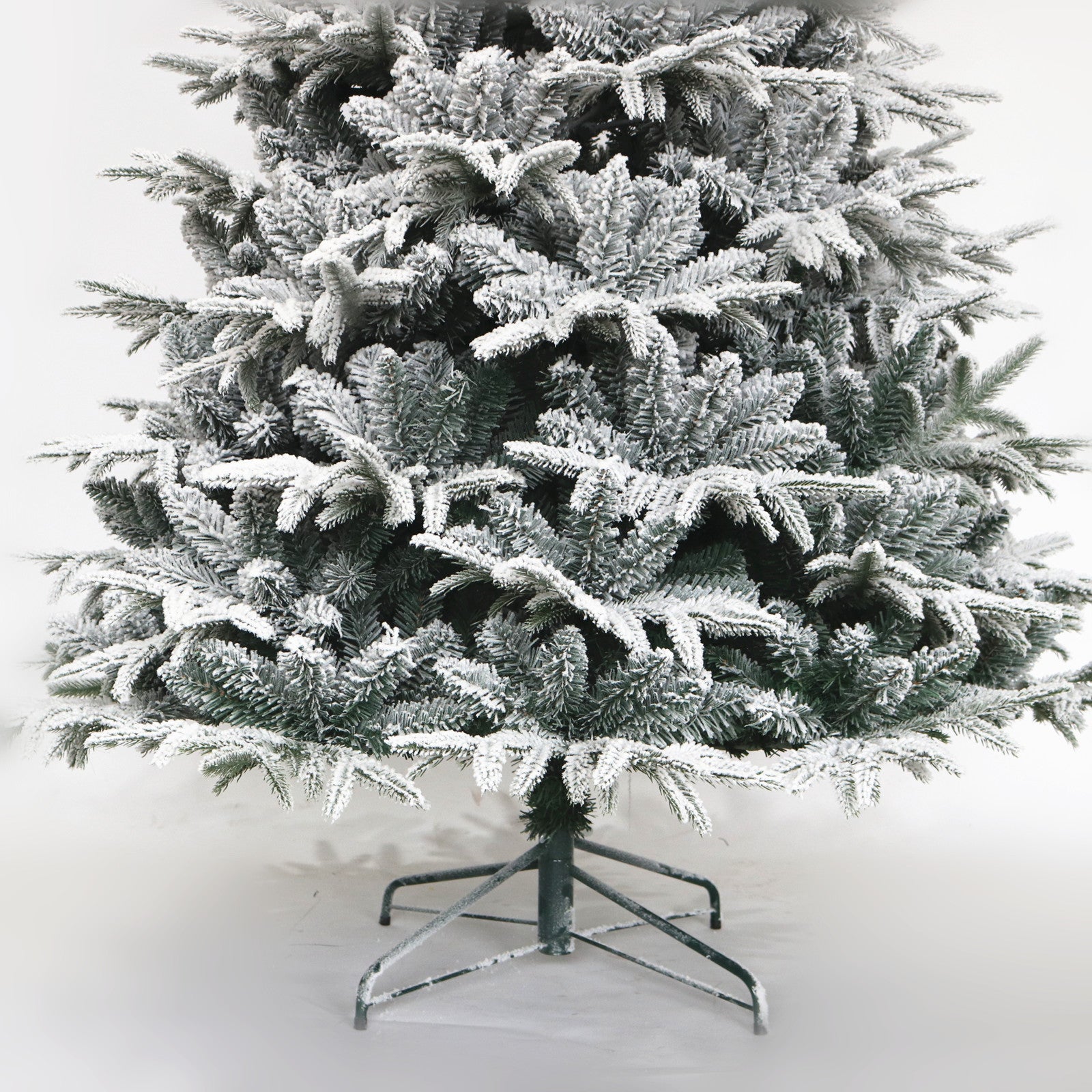 Snow Flocked Christmas Tree 7Ft Artificial Hinged Pine Tree With White Realistic Tips Unlit White Polyester