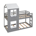 Twin Over Twin Bunk Bed Wood Bed With Roof, Window, Guardrail, Ladder White Grey Solid Wood