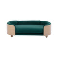 Scandinavian Style Elevated Dog Bed Pet Sofa With Solid Wood Legs And Bent Wood Back, Velvet Cushion,Large Size Green Foam Solid Wood