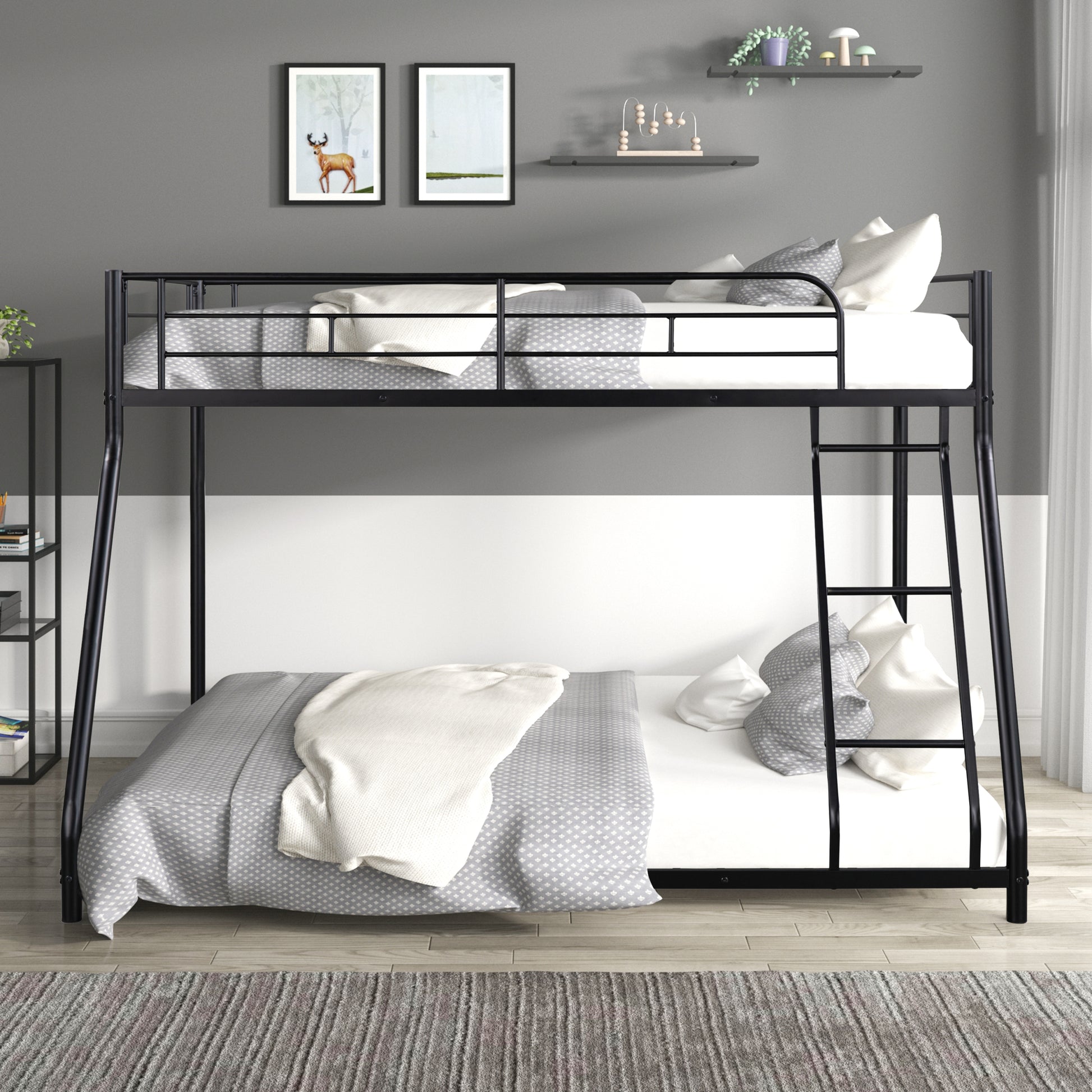 Metal Twin Over Full Bunk Bed Heavy Duty Sturdy Metal Noise Reduced Safety Guardrail Cpc Certified No Box Spring Needed Black Metal