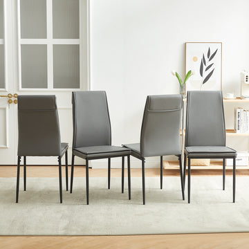 Dining Chairs Set Of 4, Grey Modern Kitchen Chair With Metal Leg Grey Leather